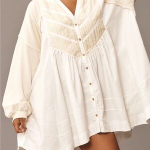 Pilcro Cream and Ivory Button-Front Mini Dress